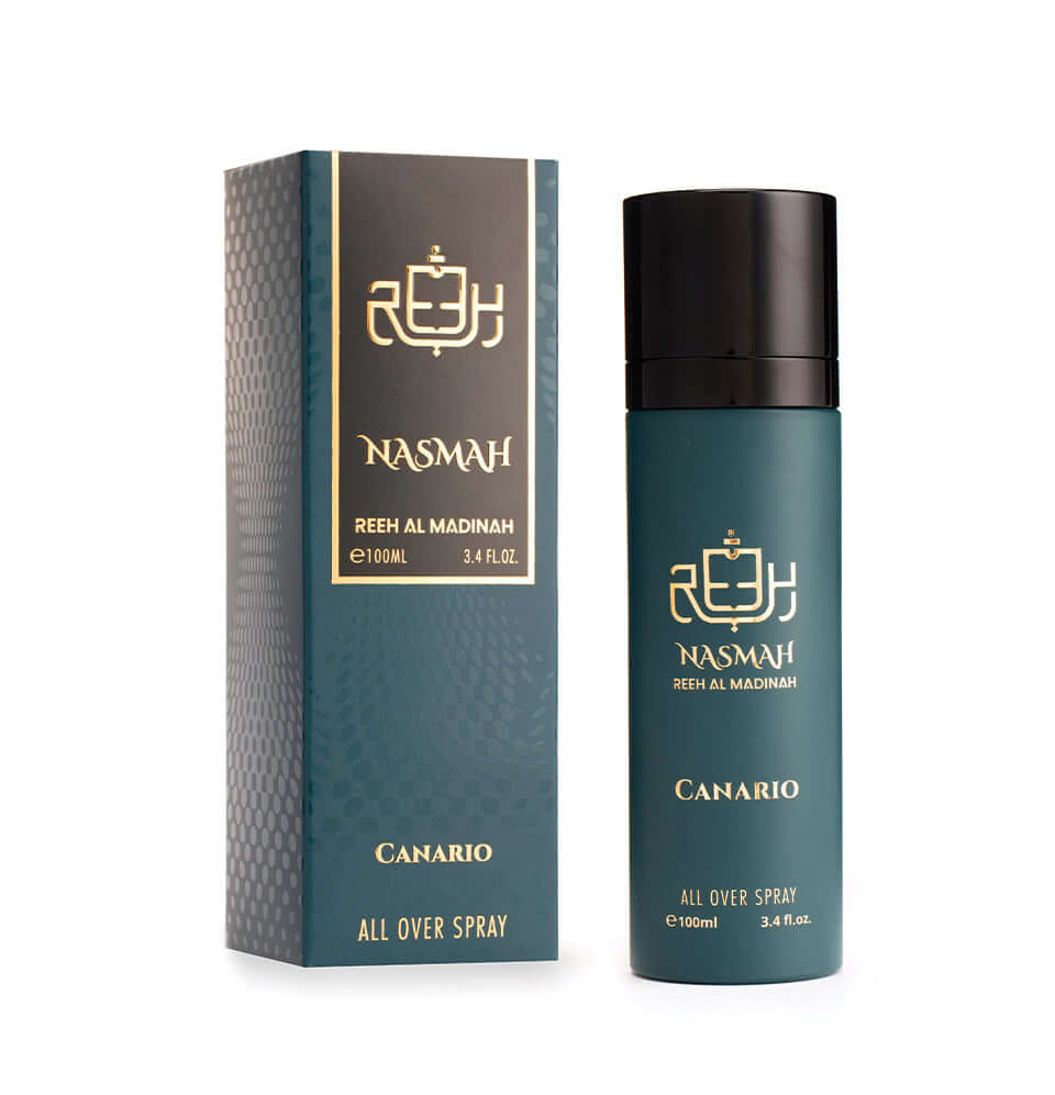 Canario fragrance by Nasmah in a 100ml spray bottle with elegant packaging from Reeh Al Madinah.