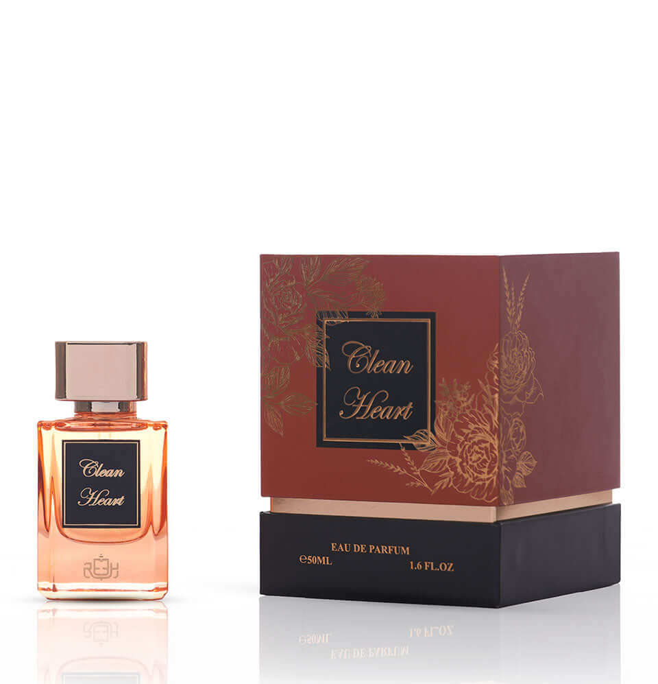Clean Heart unisex fragrance bottle and box by Reeh Al Madinah, featuring elegant design and refreshing scent.